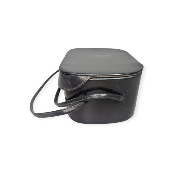 Vintage Black Leather Handbag with Double Handles Snap Closure - Picture 5 of 15